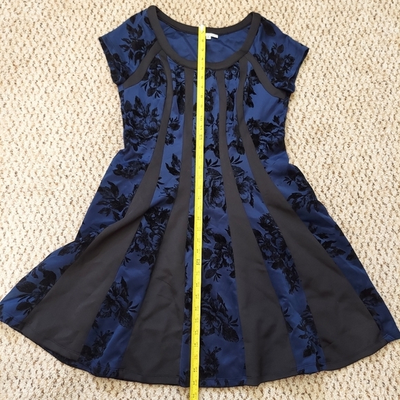 Amanda Lane Womens Blue and Black Floral Striped A-Line Dress Size 10 Cocktail - Picture 8 of 13